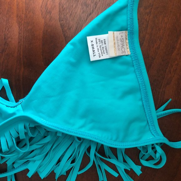 L*Space Audrey Aqua/Teal Fringe Halter Bikini - Picture 7 of 9